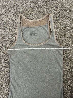 American Eagle Outfitters Gray Tank Top with Beige Lace Trim